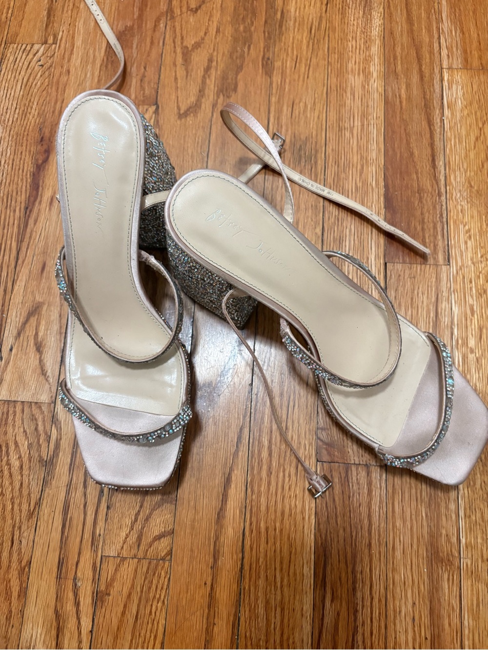Betsey Johnson Rose Gold Jeweled Platform Block Heels - Picture 5 of 7